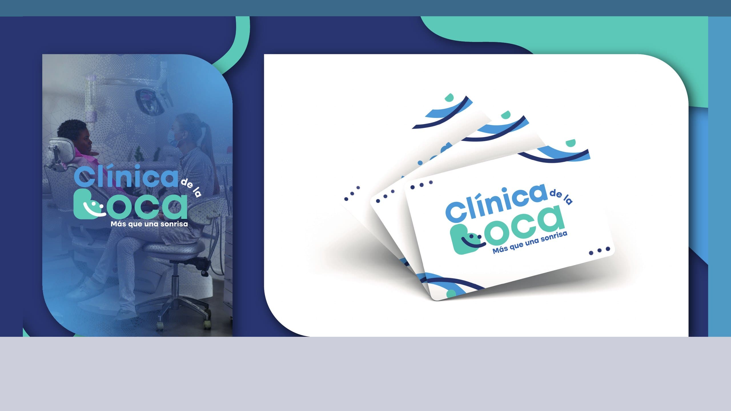 Logotipo a color y aplicaciones de Clínica de la Boca
