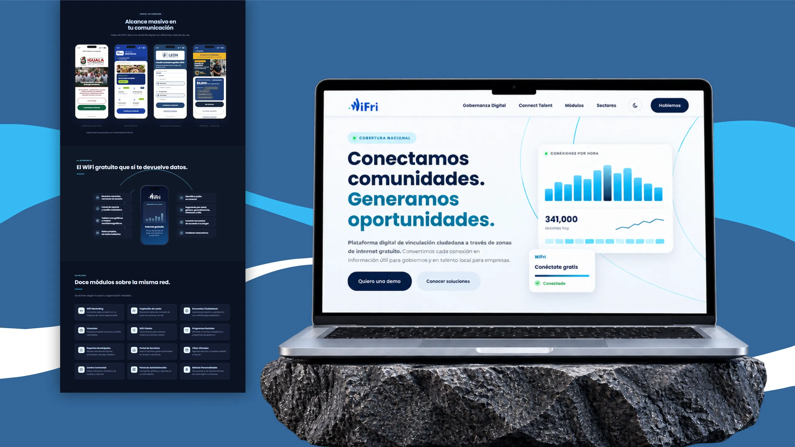 Sitio web de WiFri en computadora y celular