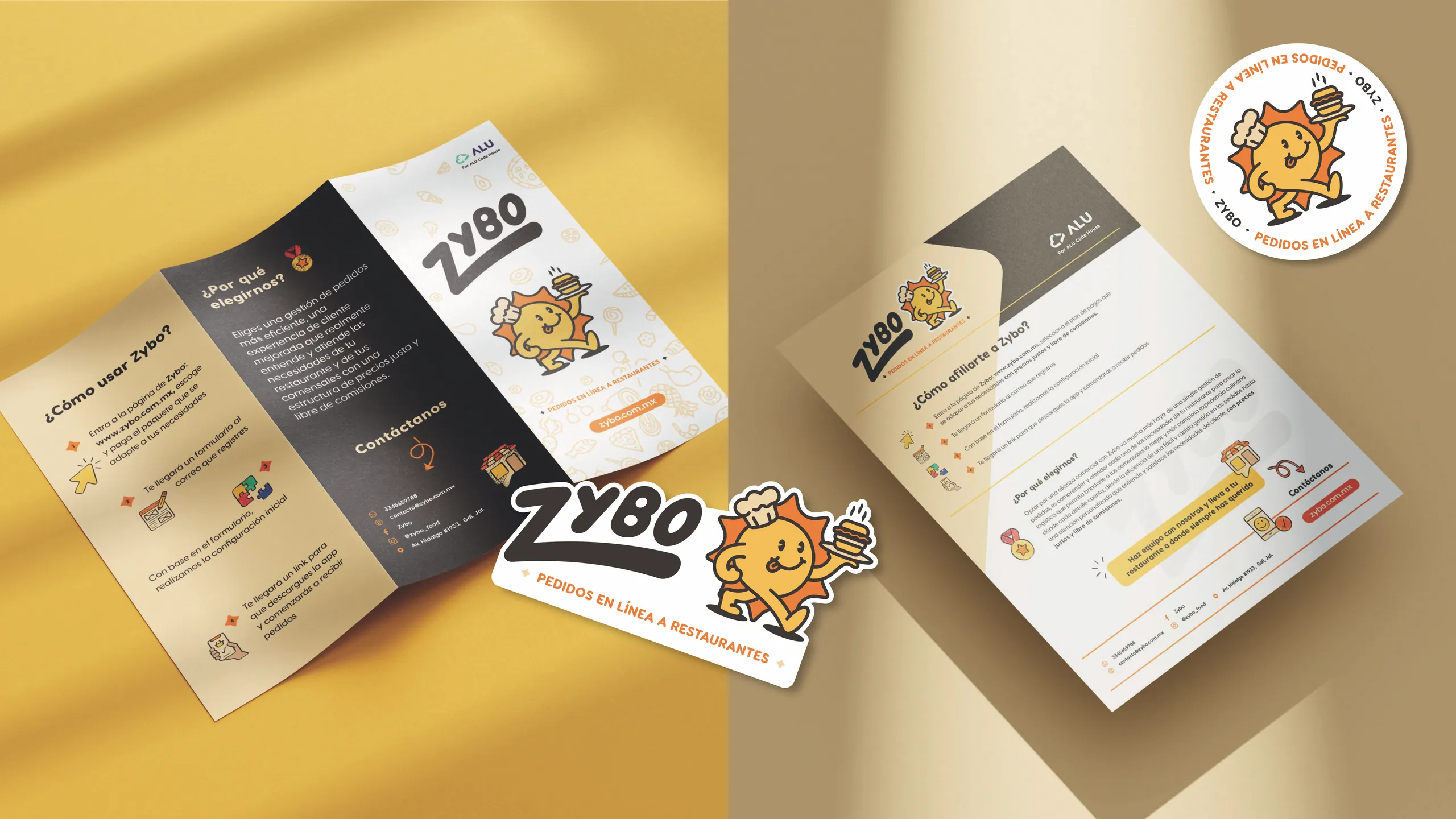 Folletos, hoja membretada y stickers de Zybo