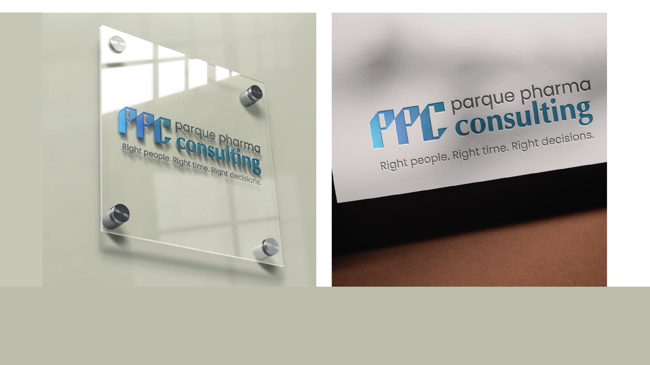 Letrero de cristal y hoja de la marca, de Parque Pharma Consulting