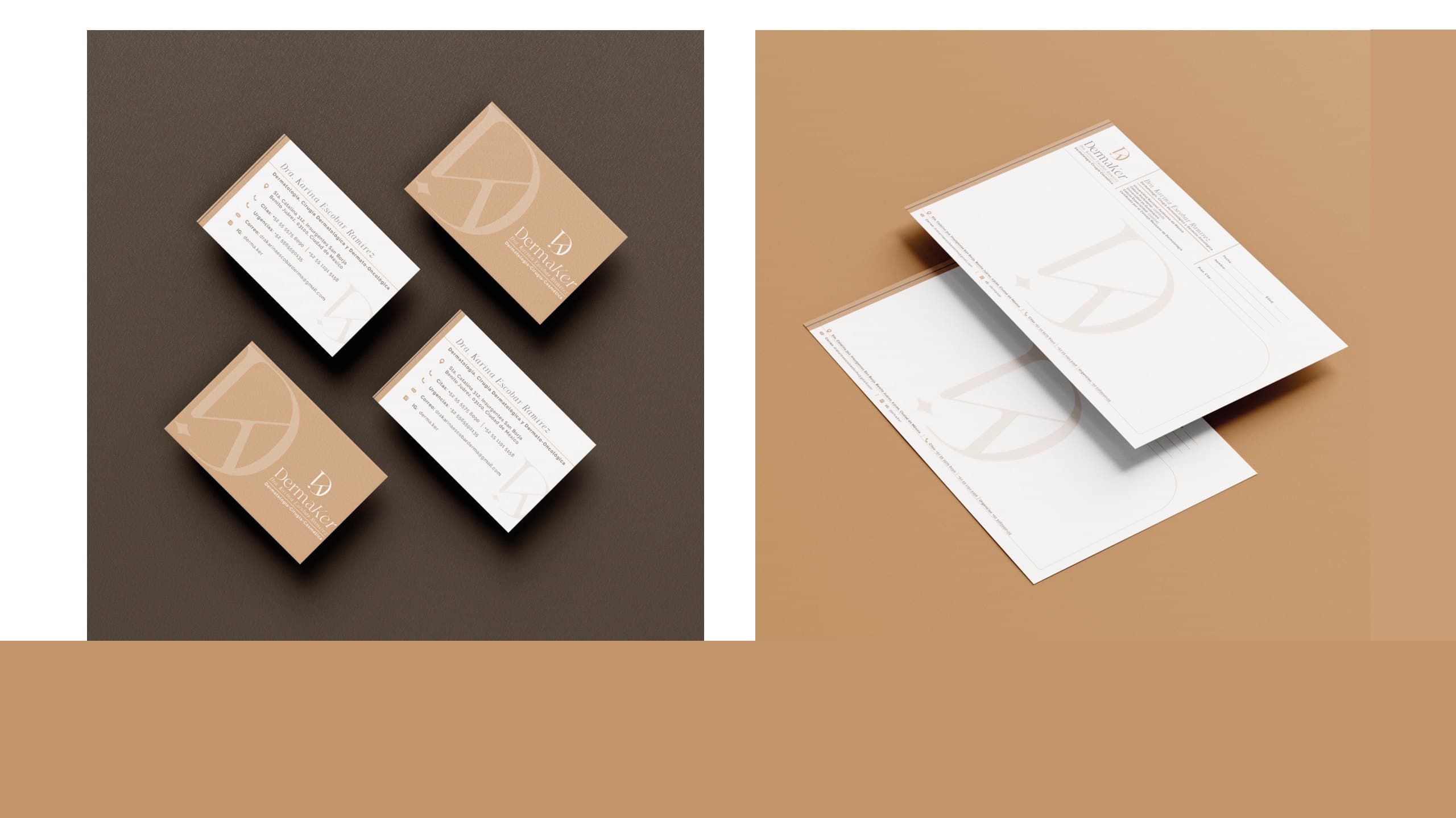 Tarjetas y sobre de la marca, de Dermaker