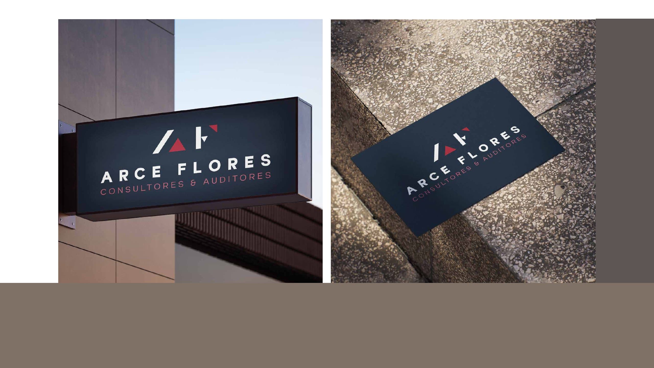Letrero y tarjetas de la marca, de Arce Flores