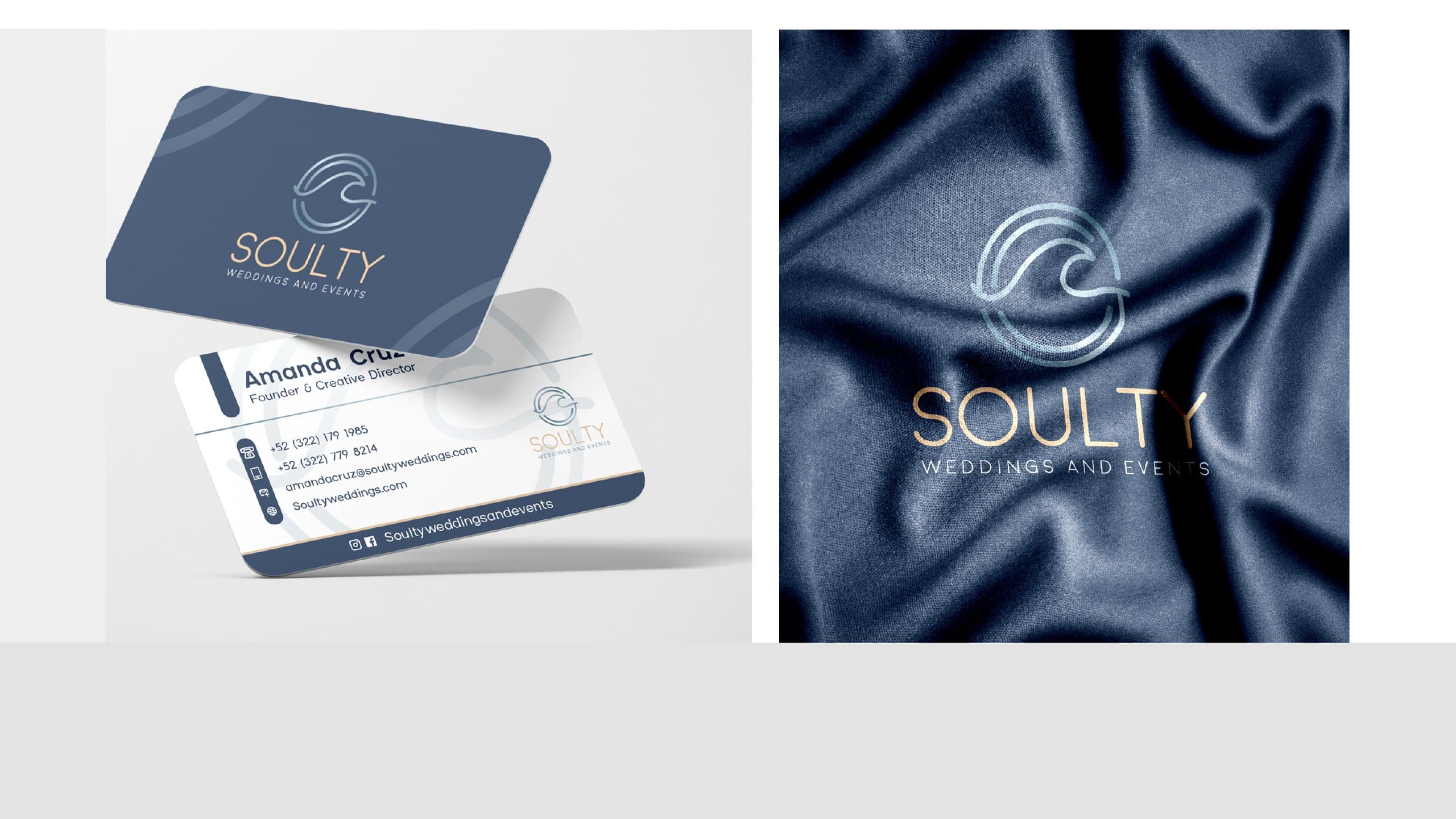 Sus tarjetas y la marca en satín, de Soulty