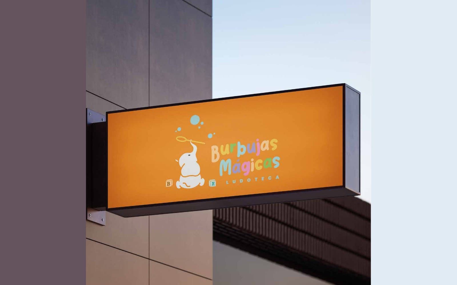 Letrero luminoso de la ludoteca, de Burbujas Mágicas