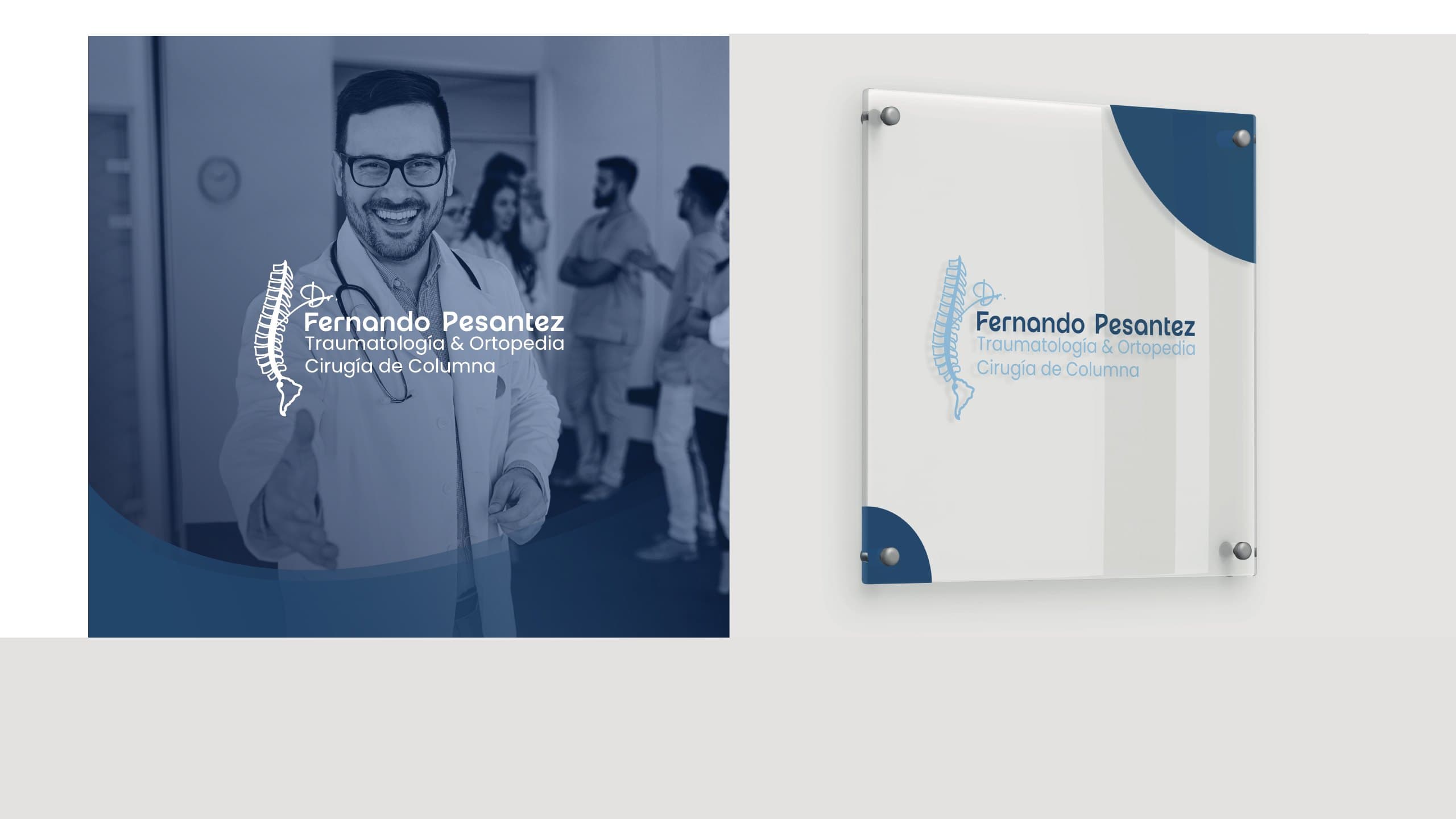 La marca en consulta y la placa de acrílico, de Dr. Fernando Pesantez