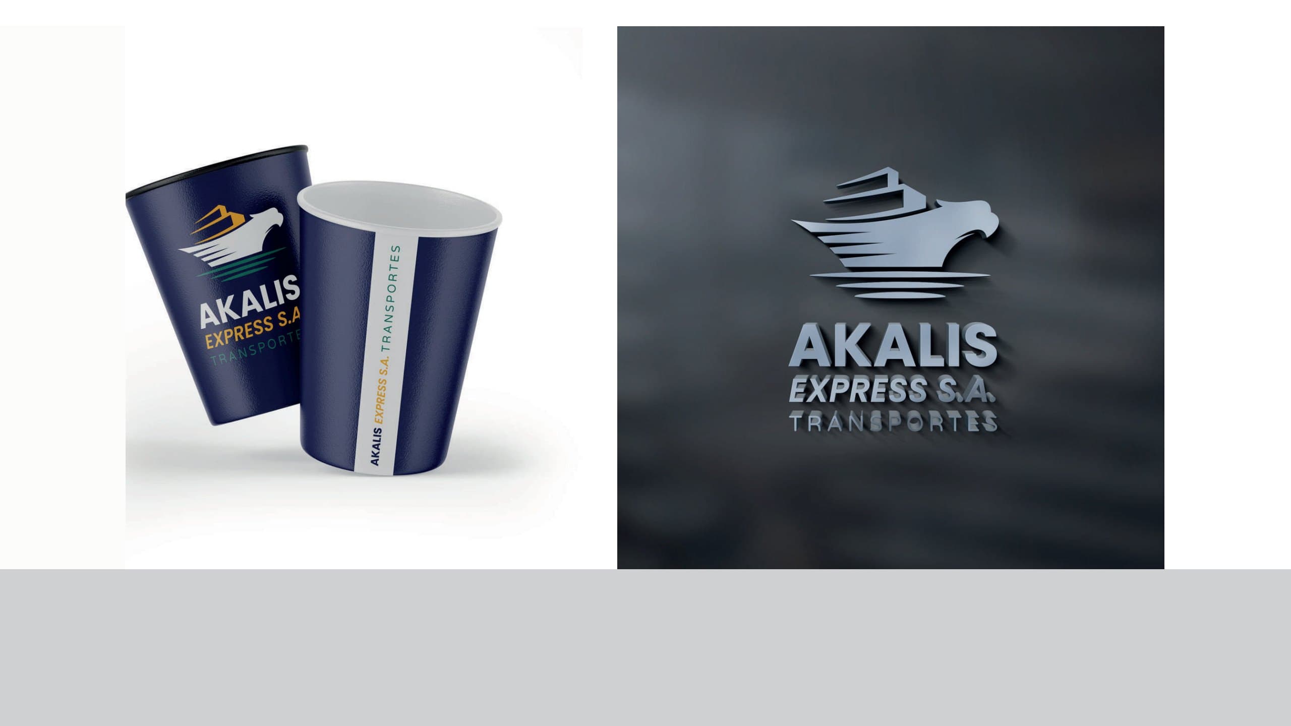 Vasos y letrero de la marca, de Akalis Express